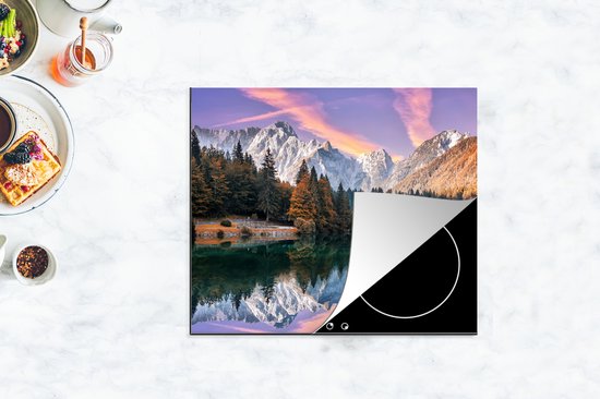 KitchenYeah® Inductie beschermer 60x52 cm - Bergen - Bos - Water - Lucht - Roze - Paars - Kookplaataccessoires - Afdekplaat voor kookplaat - Inductiebeschermer - Inductiemat - Inductieplaat mat