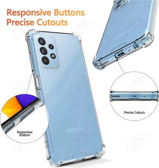 Transparante hoes met responsieve knoppen en precieze uitsparingen voor Samsung Galaxy A72.