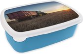 Broodtrommel Blauw - Lunchbox - Brooddoos - Trekker - Groen - Zonsondergang - Horizon - Groen - Platteland - 18x12x6 cm - Kinderen - Jongen