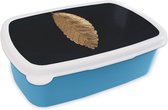 Broodtrommel Blauw - Lunchbox - Brooddoos - Bladeren - Zwart - Goud - Luxe - Natuur - 18x12x6 cm - Kinderen - Jongen
