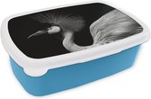 Broodtrommel Blauw - Lunchbox - Brooddoos - Kraanvogel - Zwart - Wit - Vogel - Dieren - 18x12x6 cm - Kinderen - Jongen
