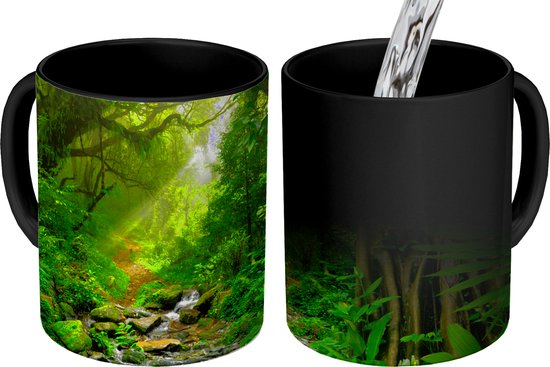 Magische Mok - Foto op Warmte Mokken - Koffiemok - Jungle - Water - Bladeren - Zon - Natuur - Magic Mok - Beker - 350 ML - Theemok