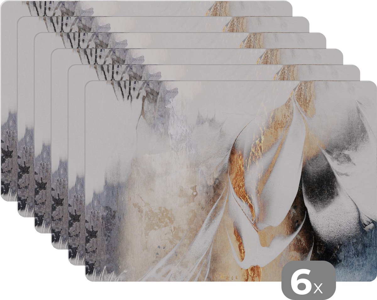 Placemat - Abstract - Kunst - Design - Strepen - Goud - Tafel - Onderleggers - 45x30 cm - 6 stuks