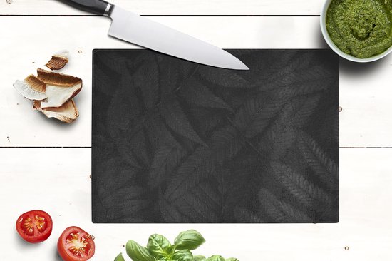 Planche à découper en Verres - 28x20 - Feuilles - Zwart - Wit - Plantes - Botanique - Planches à découper en Glas