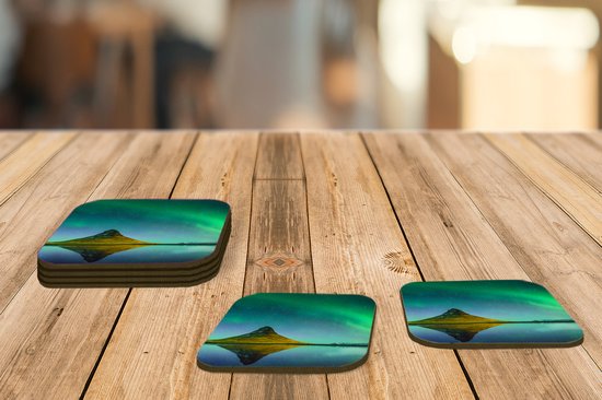 Sous- Sous-verres pour verres - Aurores boréales - Berg - Water - Islande - Nature - 10x10 cm - Sous-verres en verre - 6 pièces