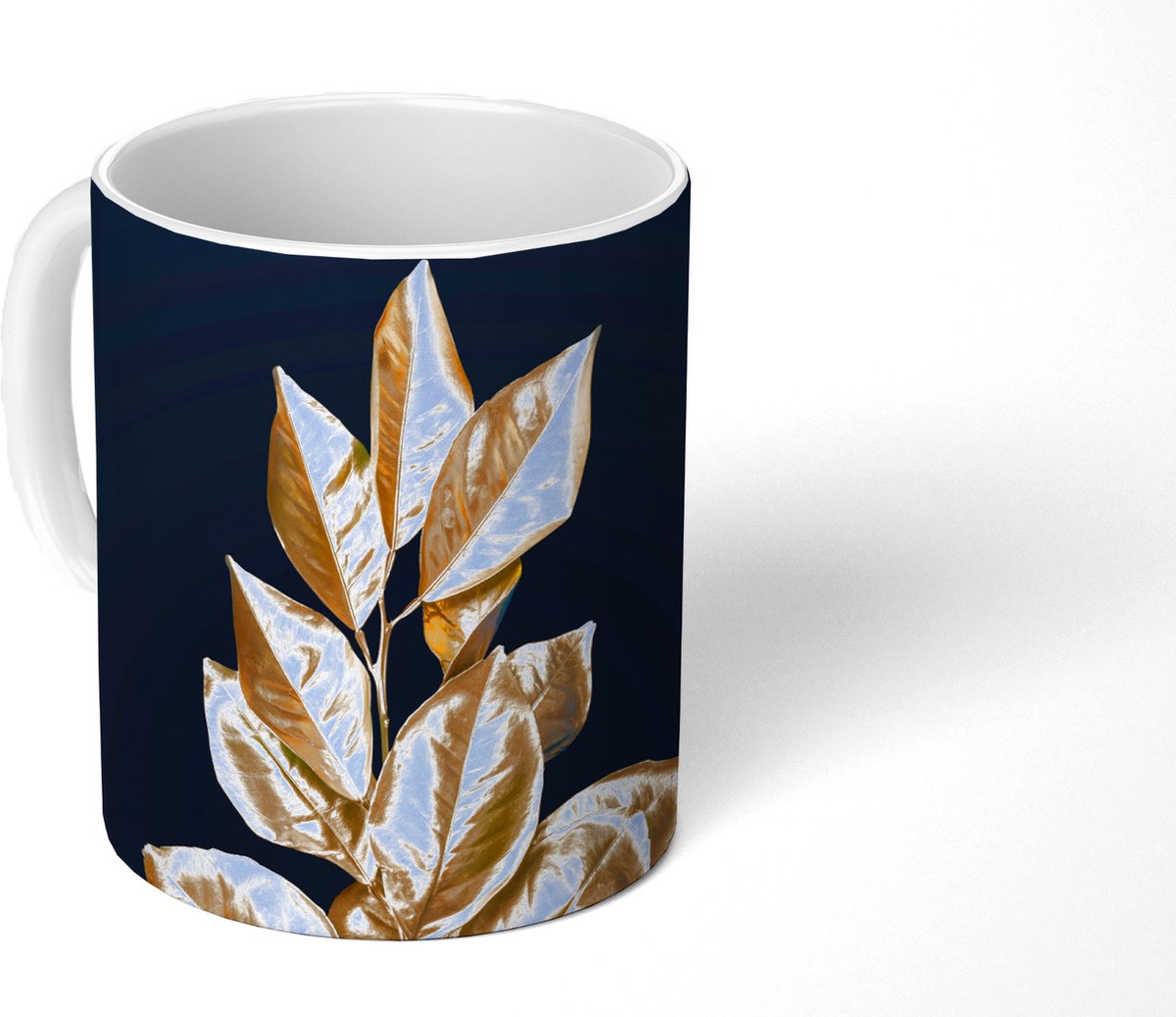 Mok - Koffiemok - Plant - Bladeren - Goud - Zwart - Luxe - Mokken - 350 ML - Beker - Koffiemokken - Theemok
