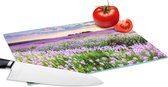 Glazen Snijplank - 28x20 - Bloemen - Lavendel - Paars - Lucht - Zonsondergang - Weide - Natuur - Snijplanken Glas