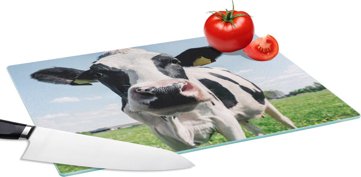 Glazen Snijplank - 39x28 - Koe - Weiland - Natuur - Dieren - Gras - Snijplanken Glas