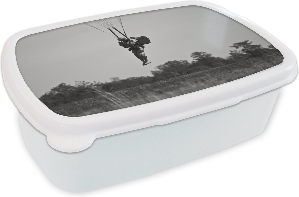 Broodtrommel Wit - Lunchbox - Brooddoos - Amerika - Zwart - Wit - Parachute - 18x12x6 cm - Volwassenen
