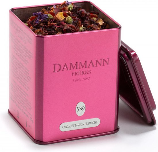 Dammann Frères- Carcadet passion framboise blikje n° 539 - 100 gram losse vruchtenthee rozenbottel- hibiscus - Volstaat voor 40 kopjes thee zonder theïne