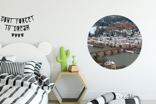 Vue du château de Heidelberg en hiver Cercle mural aluminium ⌀ 90 cm - impression photo sur cercle mural / cercle vivant / cercle de jardin (décoration murale)