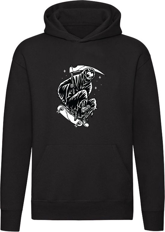 Foto: Skater hoodie skateboard sport skaten halfpipe halloween reaper unisex trui sweater capuchon zwart