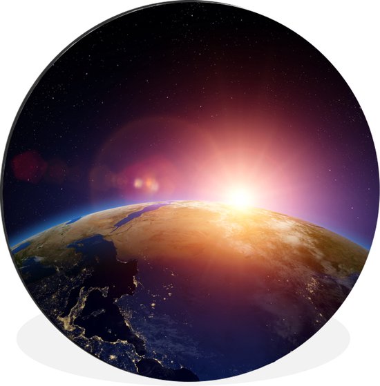 Lever de soleil sur l' Europe et l' Afrique depuis l'espace Cercle mural aluminium ⌀ 140 cm