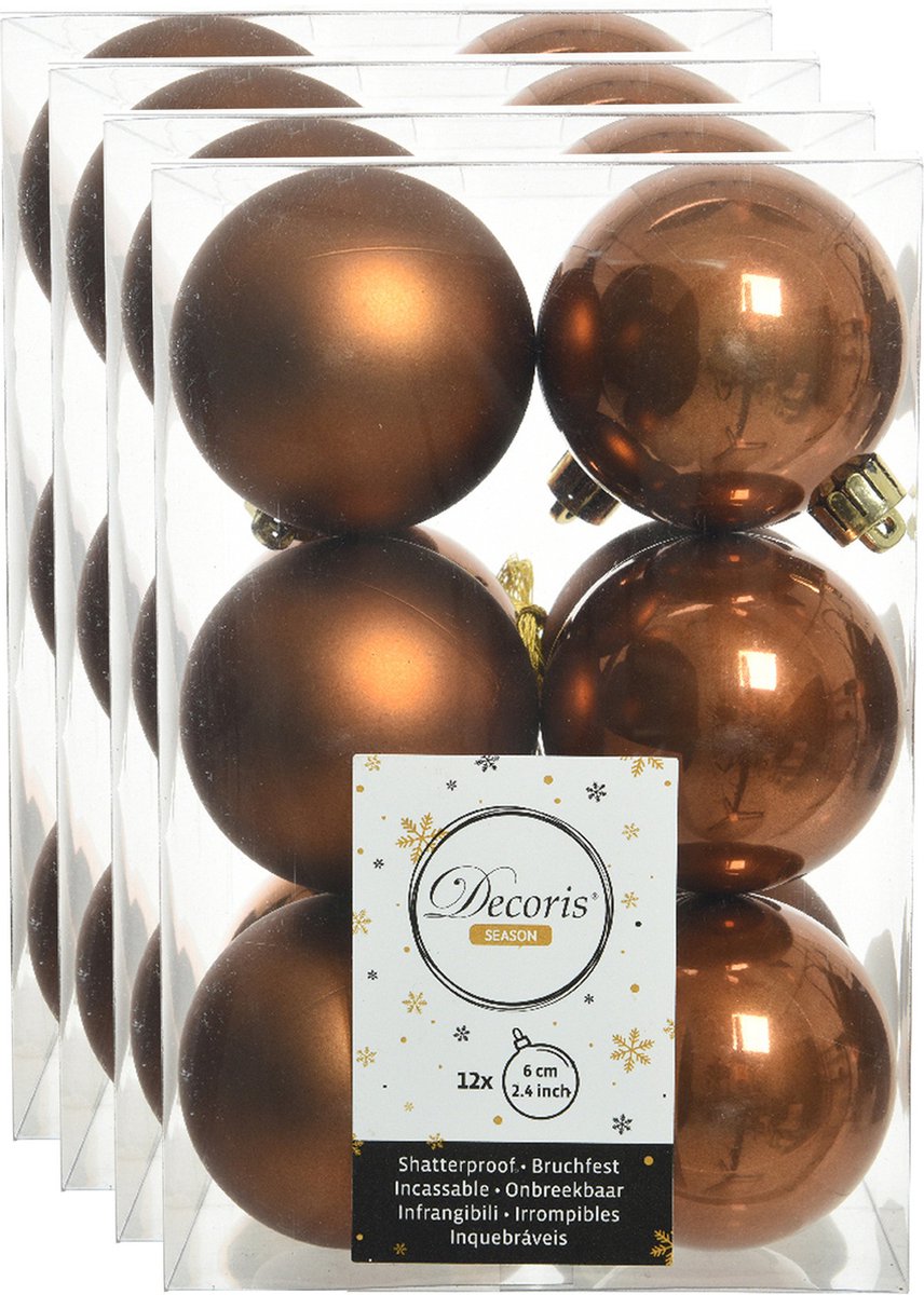 48x stuks kunststof kerstballen kaneel bruin 6 cm - Mat/glans - Onbreekbare plastic kerstballen