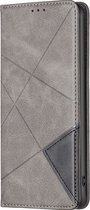 Mobigear Telefoonhoesje geschikt voor Samsung Galaxy S23 Ultra Hoesje | Mobigear Rhombus Slim Bookcase | Pasjeshouder voor 2 Pasjes | Telefoonhoesje voor Pinpas / OV Kaart / Rijbewijs - Grijs