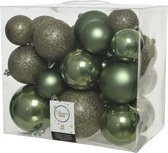 Decoris Kerstballen - 26 stuks - kunststof - mos groen - 6-8-10 cm