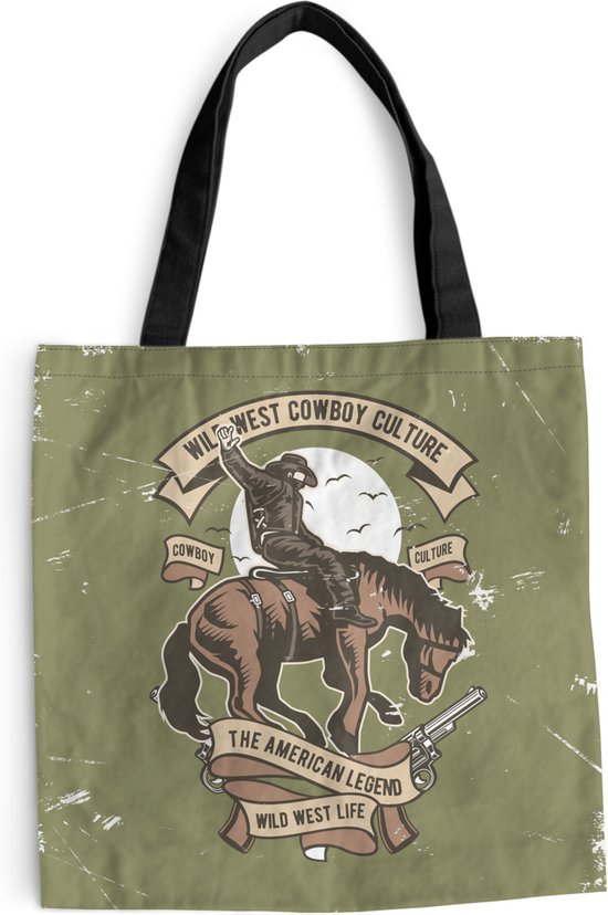 MuchoWow® Sac Bandoulière - Sac Plage - Shopper Paarden - Gun - Cowboy - Rétro - 45x45 cm - Sac Coton