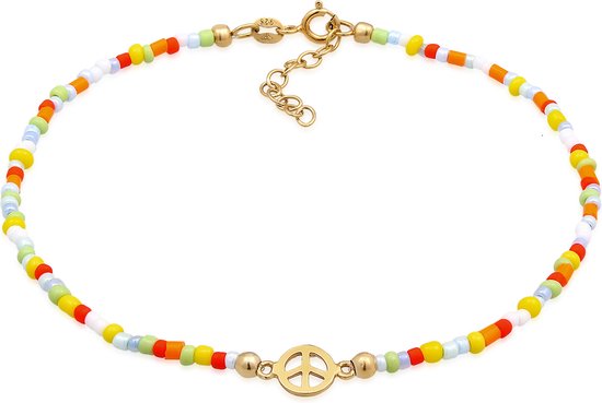 Elli Bracelets de cheville pour femme Symbole de la paix Perles de Verres colorées en argent sterling 925