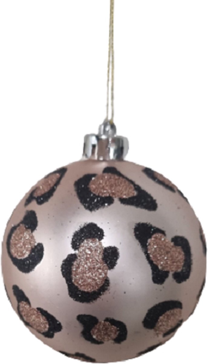 Totally Christmas | Kerstbal Luipaard | 8 cm | Kerstballen | Pink | 4 Stuks