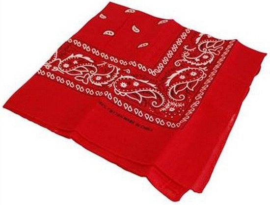 Bandana rouge avec motif cachemire blanc.