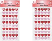 Hartjes glitter stickers voor kinderen - 100 stuks - rood/roze