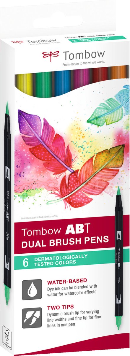 TOMBOW Dual Brush Pen ABT, 6-colours-set, dermatologisch colours