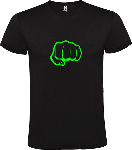 Zwart T-Shirt met “ Broeder vuist / Brofist “ Afbeelding Neon Groen Size XL