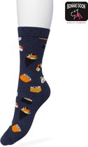 Bonnie Doon Dames Sokken met Sushi Print maat 36/42 Donker Blauw - Thema Sokken - Sushi - Cadeau Sokken - Zacht Katoen met Gladde Teennaad - Comfortabel - Perfect Cadeau - Jeans Heather - BT991129.108