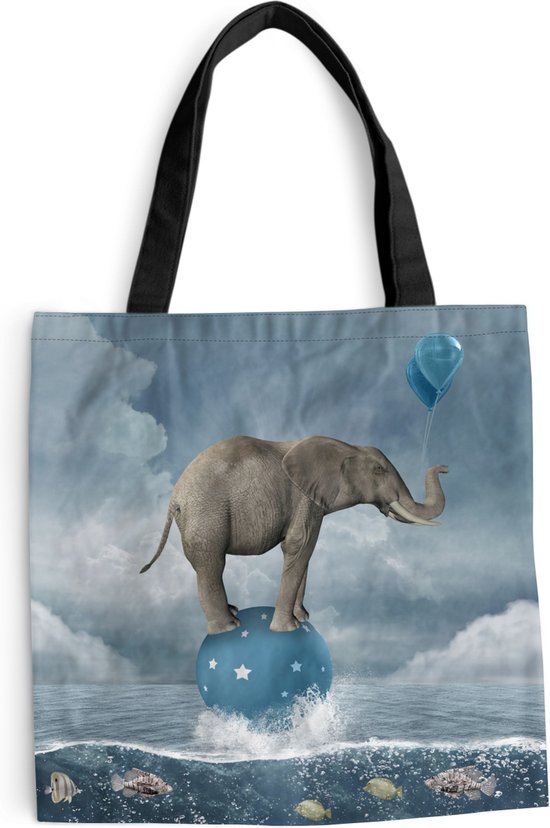MuchoWow® Schoudertas - Strandtas - Big Shopper - Boodschappentas - Olifant - Ballonnen - Vissen - Zee - 40x40 cm - Katoenen tas