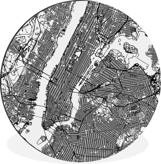 WallCircle - Wandcirkel - Muurcirkel - New York City lijnstructuur kaart - Aluminium - Dibond - ⌀ 90 cm - Binnen en Buiten