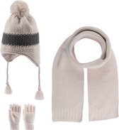 Kitti 3-Delig Winter Set | Muts met Fleecevoering - Sjaal - Handschoenen | 4-8 Jaar Jongens | K22170-10-03 | Beige