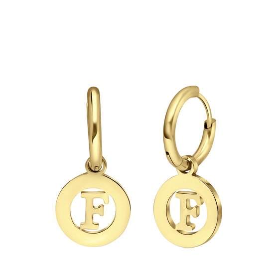 Lucardi Dames Goldplated oorbellen met letter - F - Oorbellen - Cadeau - Staal - Goudkleurig