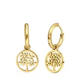 Lucardi - Boucles d'oreilles femme plaqué or avec arbre de vie - Boucles d'oreilles d'oreilles - Cadeau - Acier -