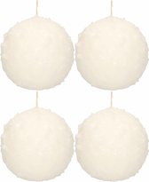 4x Witte sneeuwbal bolkaarsen 10 cm 67 branduren - Kerst kaarsjes - Sneeuwballen ronde geurloze kaarsen - Woondecoraties