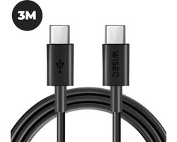 USB-C naar USB- C Kabel - 3 METER - Geschikt voor Samsung - Oplaadkabel - Zwart - WiseQ