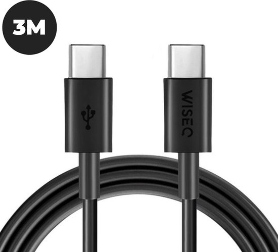 USB-C naar USB- C Kabel - 3 METER - Geschikt voor Samsung - Oplaadkabel - Zwart - WiseQ