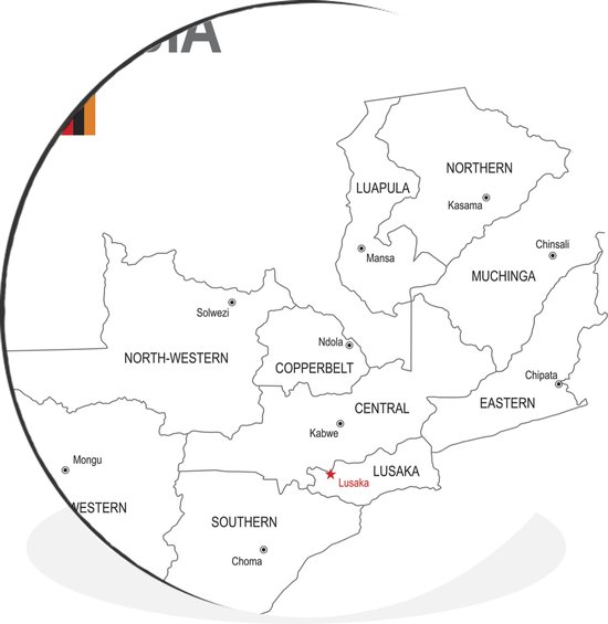 WallCircle - Wandcirkel - Muurcirkel - Een illustratie van de hoofdsteden van Zambia - Aluminium - Dibond - ⌀ 60 cm - Binnen en Buiten