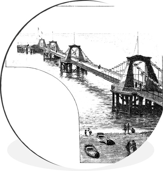 WallCircle - Wandcirkel - Muurcirkel - Een antieke illustratie van een pier in het Engelse Brighton - Aluminium - Dibond - ⌀ 90 cm - Binnen en Buiten