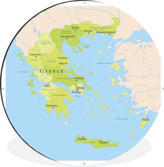 WallCircle - Wandcirkel - Muurcirkel - Groene kaart van Griekenland - Aluminium - Dibond - ⌀ 90 cm - Binnen en Buiten