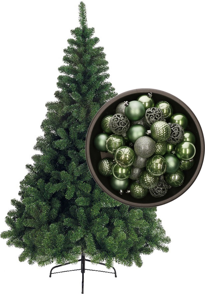 Bellatio Decorations kerstboom H120 cm - met kerstballen salie groen