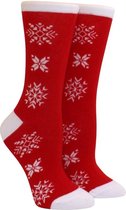 Sokken - Happy socks - Kerstsokken - Rood - Kerstsok voor Dames, Heren en Kinderen - Unisex - Kerstkleding - Christmas - Kerst - Sokken - Rood met Sneeuwvlok - Maat 35-42 - 1 paar