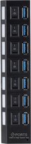 DrPhone SS1 7 Poorten 3.0 USB HBUB - Multi Oplader - Adapter met aan/uit knop en led verlichting - Zwart