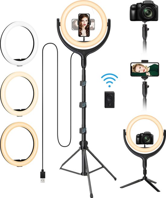Te Stap Goedkeuring LURK® Ringlamp studio set 12 inch PRO met verstelbaar statief, microfoon  en... | bol.com
