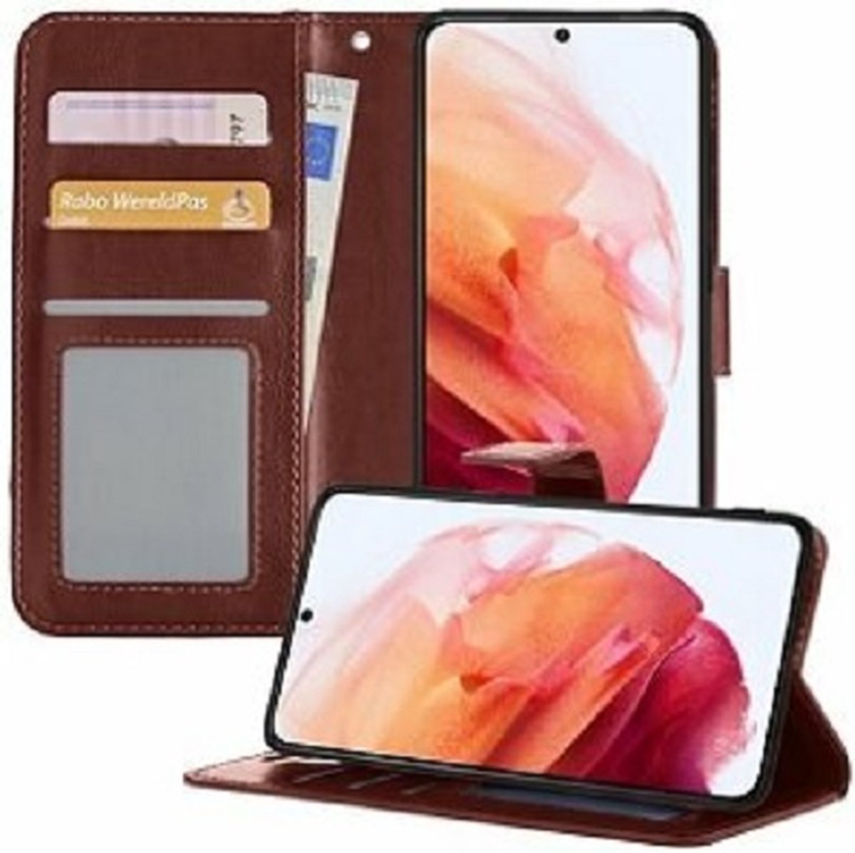 Samsung Galaxy S21 Hoesje Met Pasjeshouder Bookcase Bruin