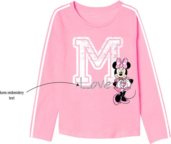 Minnie Mouse longsleeve shirt Love met glitters roze maat 128