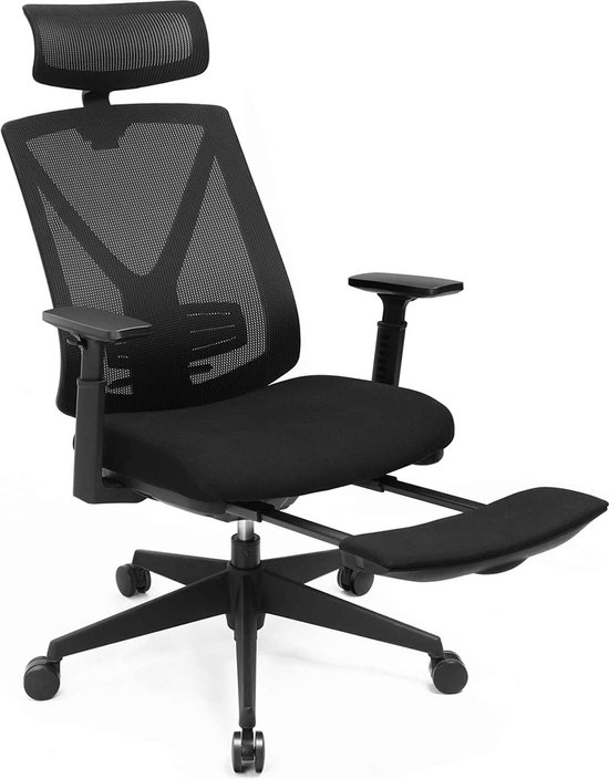 Signature Home Bigb Chaise de bureau ergonomique - chaise de bureau avec repose-pieds - chaise de bureau avec support lombaire - appui-tête et accoudoir réglables - réglage en hauteur et fonction bascule - capacité de charge jusqu'à 150 kg, noir