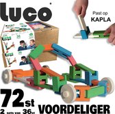 Luco Large ECO Blokken en plankjes. Met verbindingsstukken en wielen, past op KAPLA, Bblocks. Duurzame constructieset hout. 72 elementen.