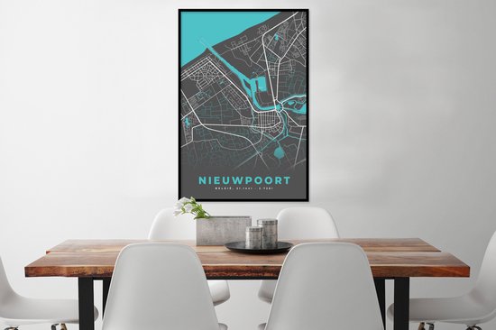 Fotolijst Incl Poster Belgi Nieuwpoort Stadskaart Kaart Blauw Bol Com