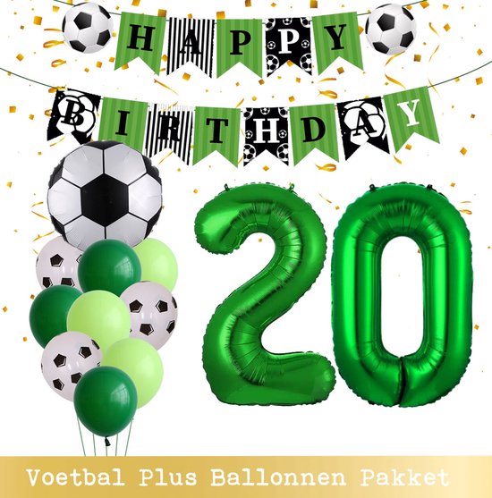 Cijfer Ballon 20 Jaar - Voetbal Ballonnen - Snoes - Pluspakket - set van 12 Sport Voetbalfan Voetbal Jongen/Meisje - Sportieve - Voetbal Vrouwen Mannen - Kinderfeestje - Verjaardag - Helium Ballon nummer 20