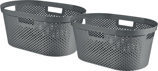 Curver - Infinity Recycled Dots - Panier à linge - 40L - Anthracite - 2 pièces